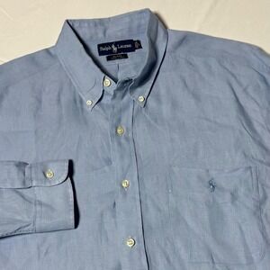 Ralph Lauren Blake Shirt 100% Linen Blue Button Down Long Sleeve Men's Size XL